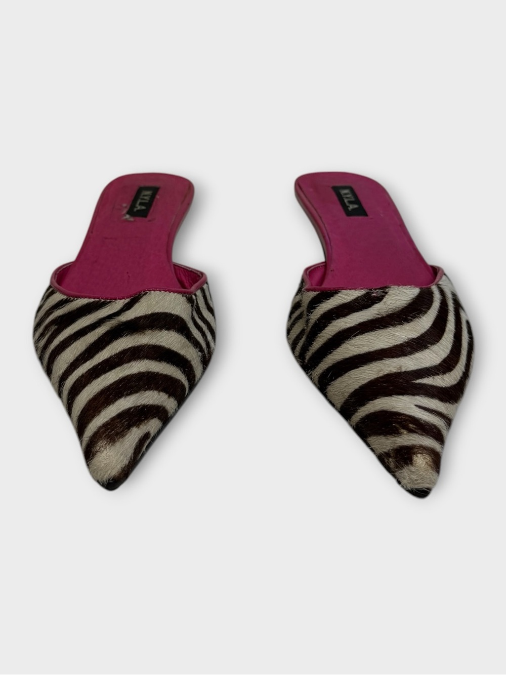 N.Y.L.A. Zebra Pony Hair Kitten Mules - Picture 3 of 6